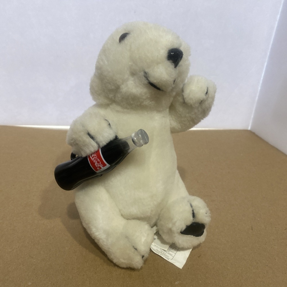 1997 Play By Play Coca-Cola Plush Polar Bear 7" Waving - Pre-Owned